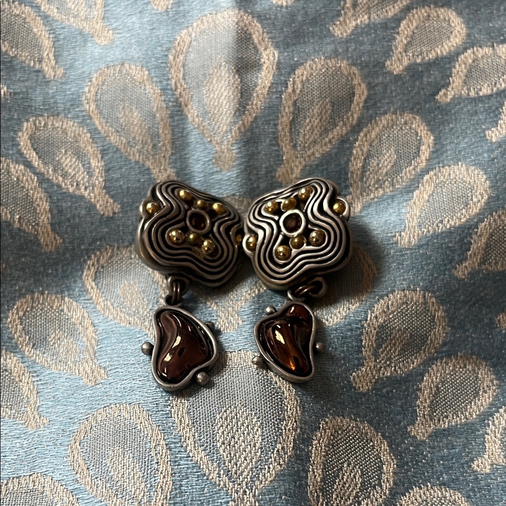 Fahrenheit Artisan Abstract Drop Earrings in Gunmetal and Brass